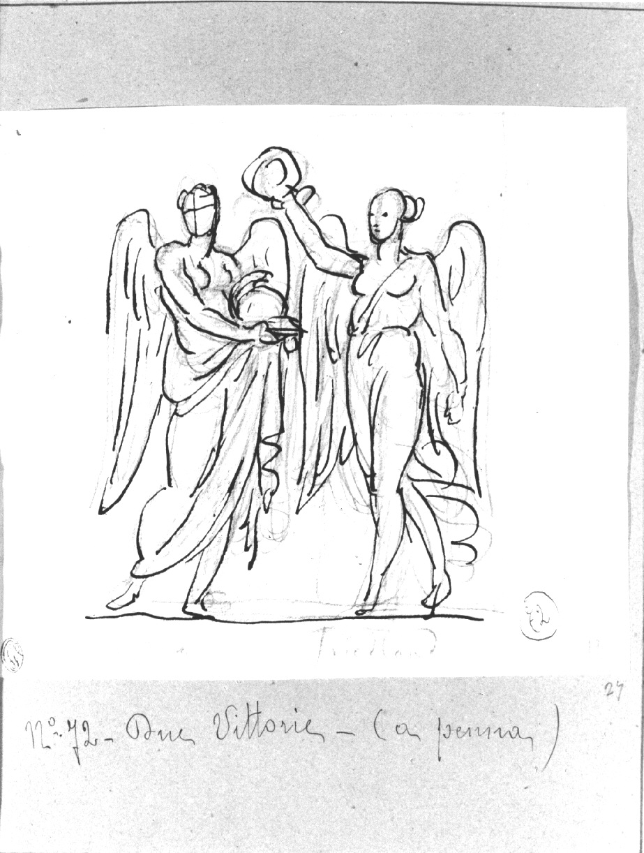 Vittorie alate, figure allegoriche femminili (disegno, opera isolata) di Appiani Andrea (sec. XIX)