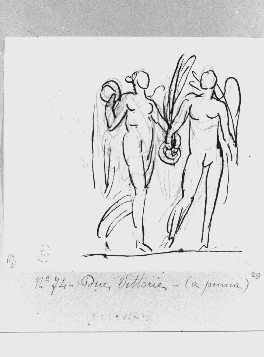 Vittorie alate, figure allegoriche femminili (disegno, opera isolata) di Appiani Andrea (sec. XIX)