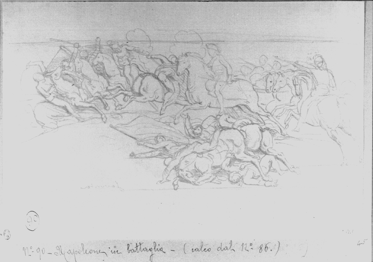 Cavalieri che combattono, scena di battaglia (disegno, opera isolata) di Appiani Andrea (sec. XIX)