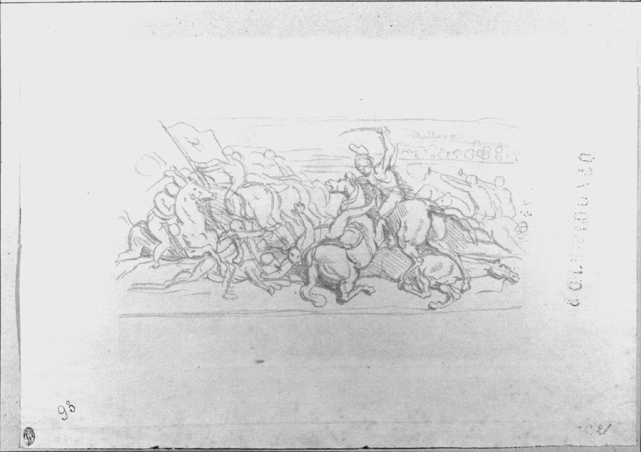 Cavalieri che combattono, scena di battaglia (disegno, opera isolata) di Appiani Andrea (sec. XIX)