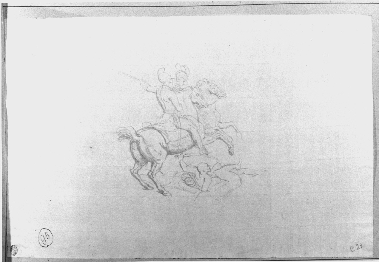 Cavalieri che combattono, scena di battaglia (disegno, opera isolata) di Appiani Andrea (sec. XIX)