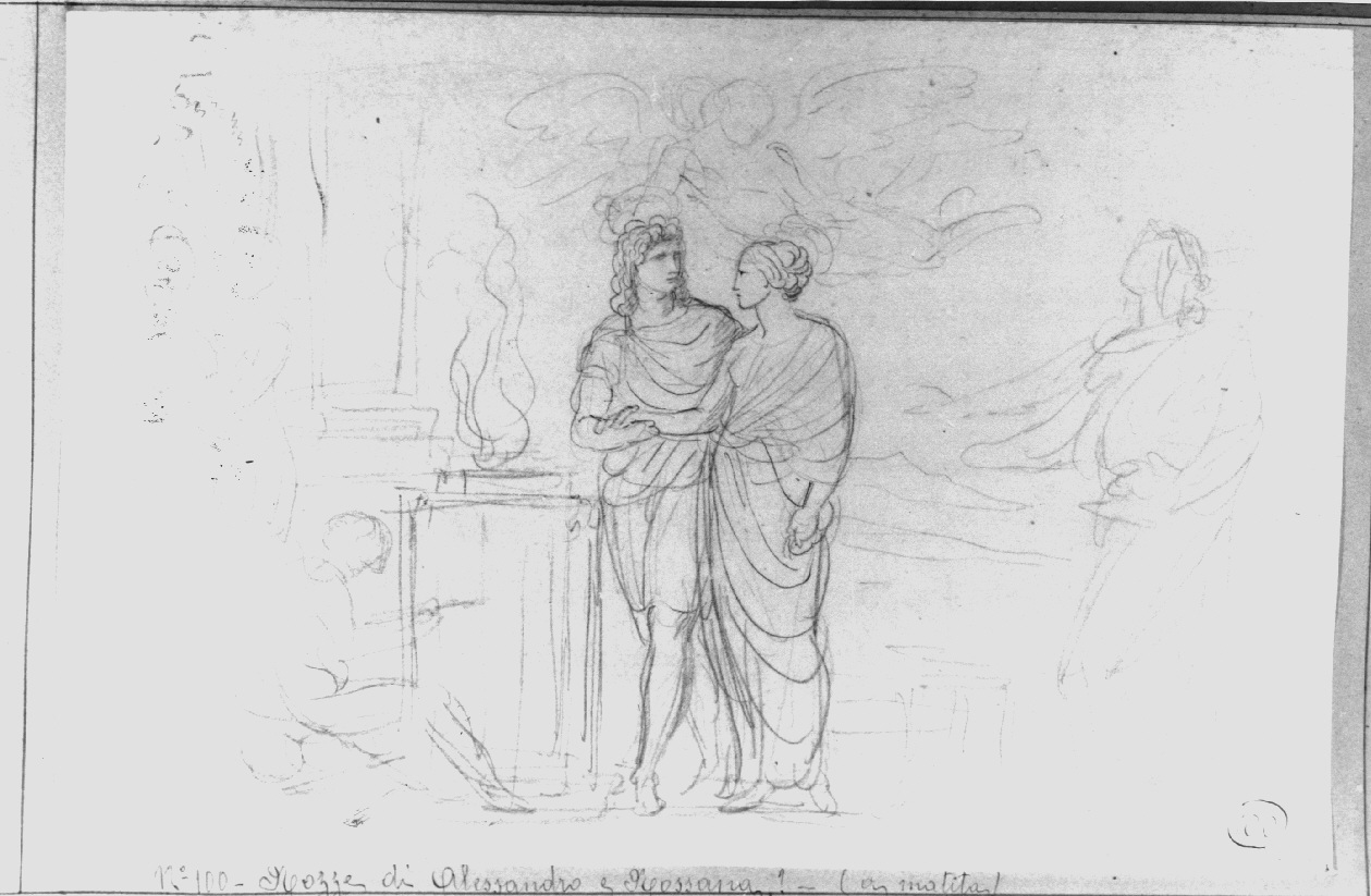 Scena di rito nuziale, figura maschile con figura femminile (disegno, opera isolata) di Appiani Andrea (sec. XIX)