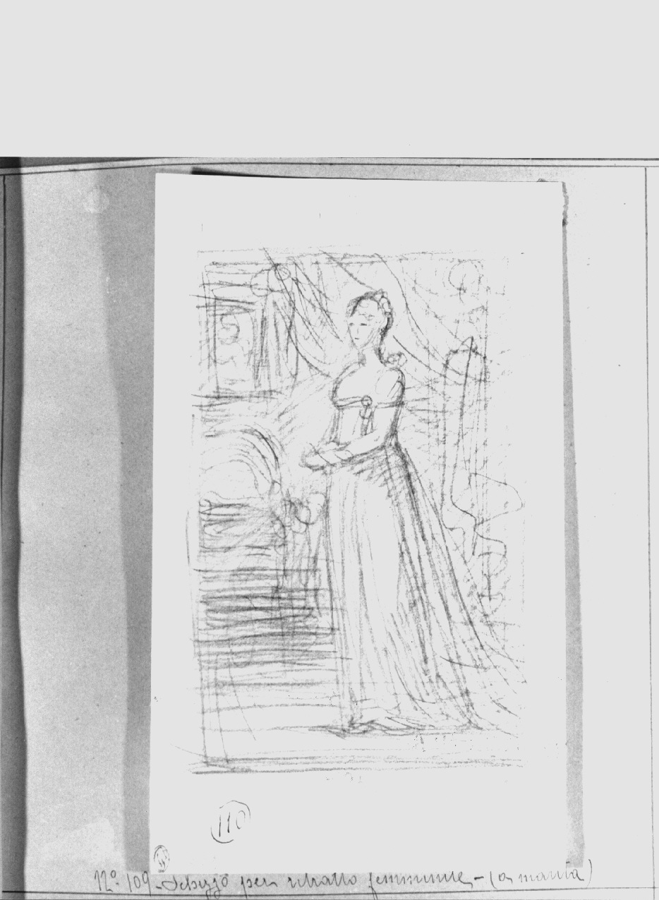 Figura femminile stante in abiti contemporanei, figura femminile (disegno, opera isolata) di Appiani Andrea (sec. XIX)