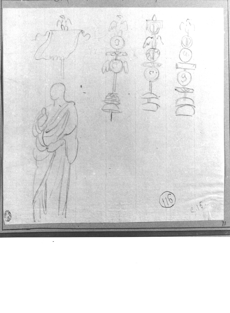 Figura maschile in abiti antichi e insegne romane, figura maschile (disegno, opera isolata) di Appiani Andrea (sec. XIX)