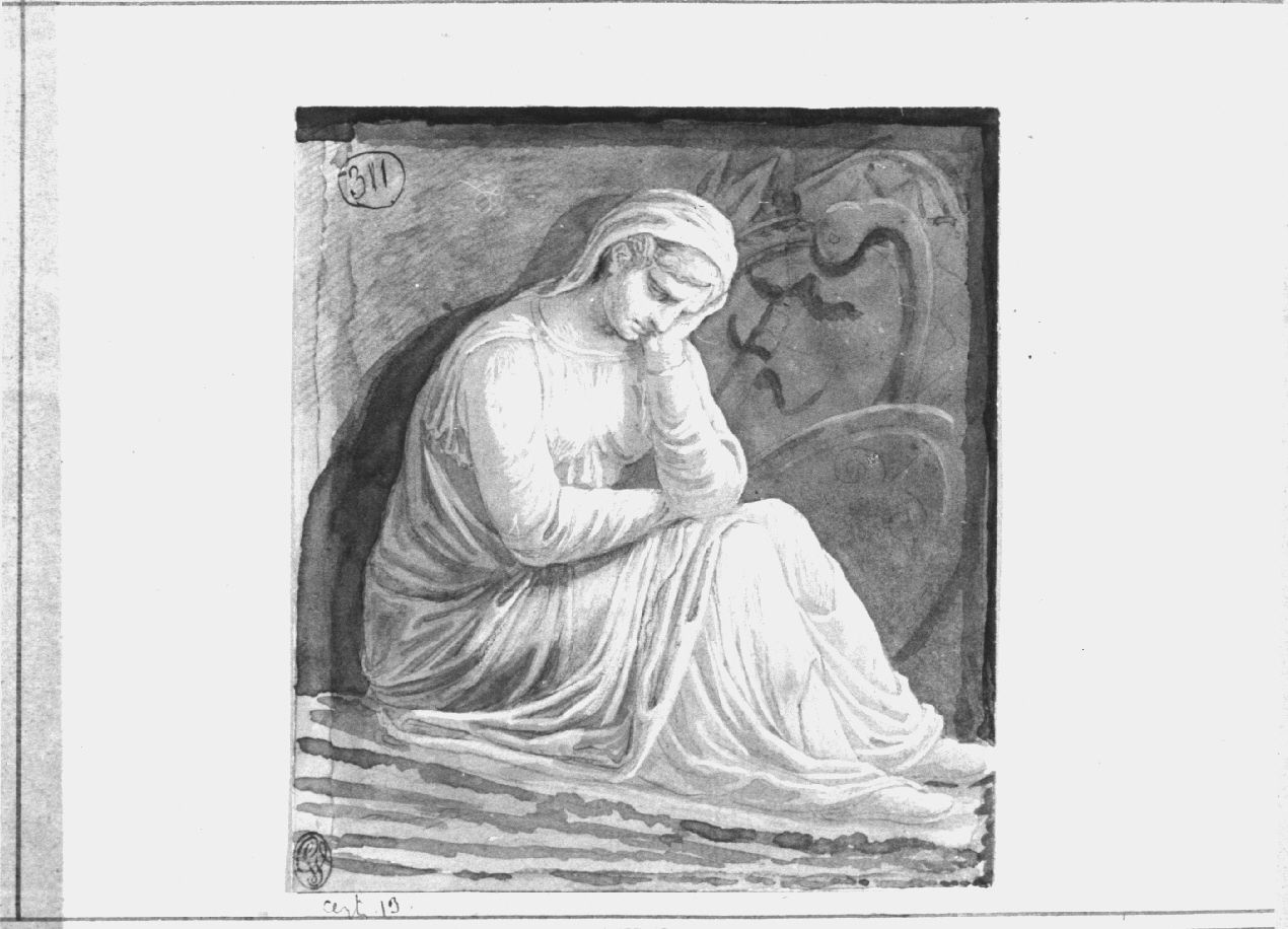 figura femminile seduta con braccia sulle ginocchia (disegno, opera isolata) di Appiani Andrea (sec. XVIII)