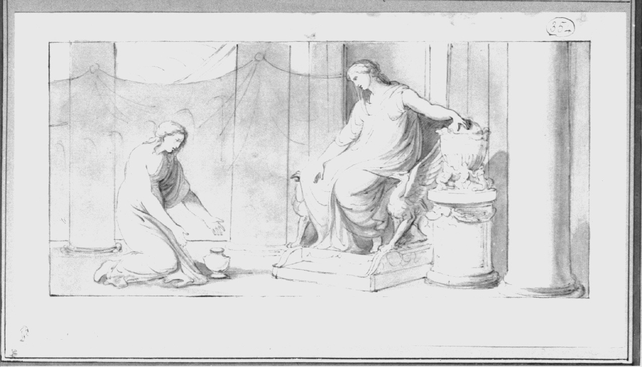 Scena mitologica, Psiche viene mandata agli inferi per prendere un cofanetto con la bellezza di Proserpina (disegno, opera isolata) di Appiani Andrea (sec. XVIII)