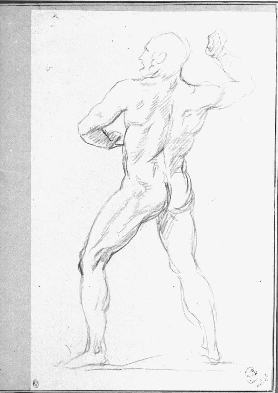 nudo maschile con braccio alzato verso l'alto (disegno, opera isolata) di Appiani Andrea (sec. XIX)