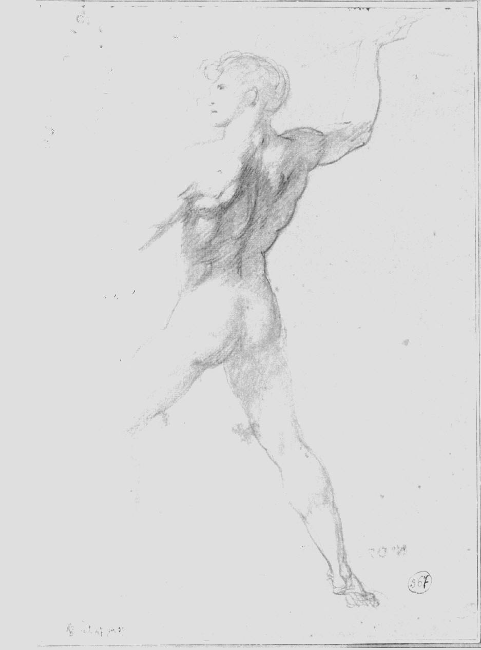 figura maschile nuda in atto di scagliare una lancia (disegno, opera isolata) di Appiani Andrea (sec. XVIII)