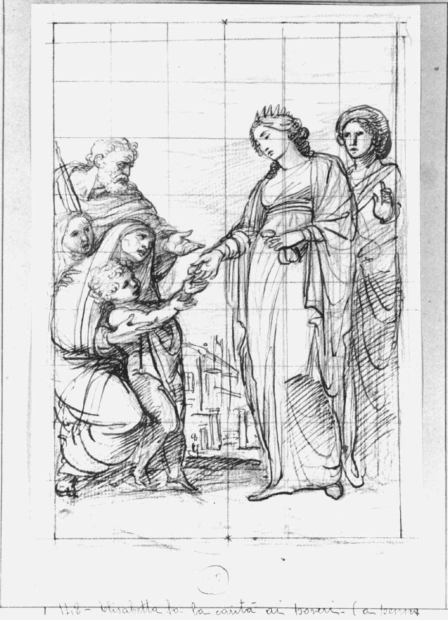 Santa Elisabetta d'Ungheria distribuisce l'elemosina ai poveri (disegno, opera isolata) di Appiani Andrea (sec. XVIII)