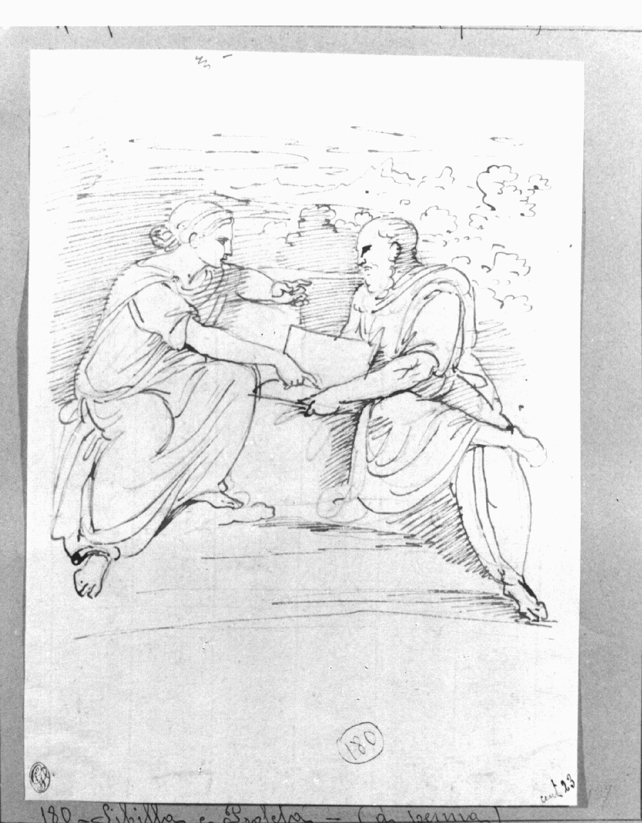 figura maschile seduta con figura femminile seduta (disegno, opera isolata) di Appiani Andrea (secc. XVIII/ XIX)