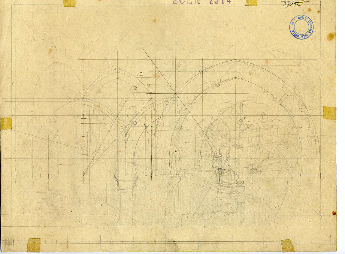 studio prospettico di spazio (disegno, opera isolata) di Ferrario Carlo (sec. XIX)