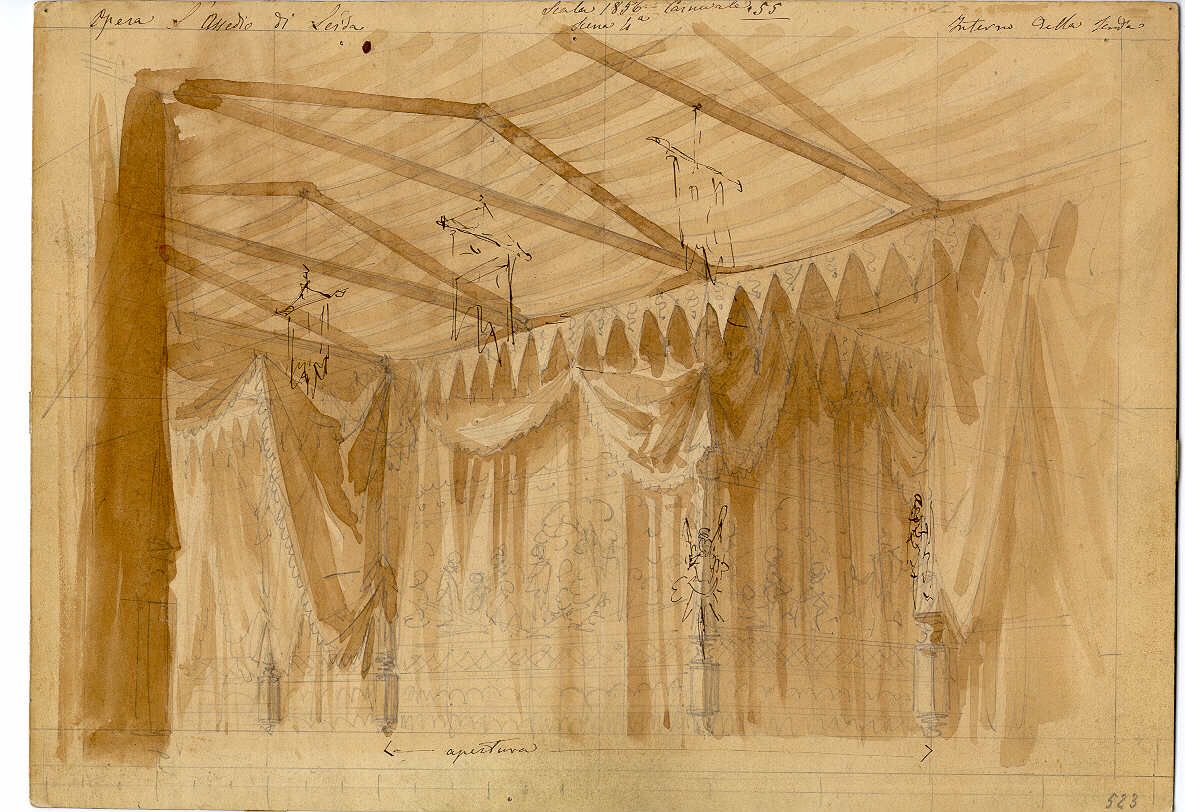 Interno dell'ampia e magnifica tenda di Valdes, interno di una tenda militare (disegno, opera isolata) di Ferrario Carlo (sec. XIX)