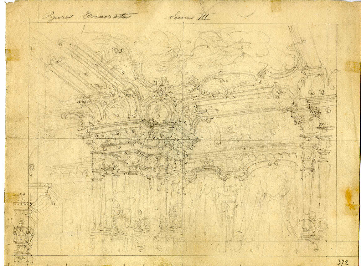 Galleria nel palazzo di Flora, interno di salone (disegno, opera isolata) di Ferrario Carlo (sec. XIX)