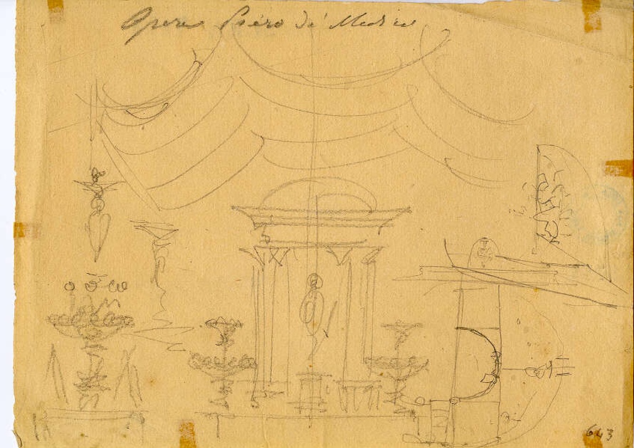 Padiglione da giardino, giardino con padiglione (disegno, opera isolata) di Ferrario Carlo (sec. XIX)