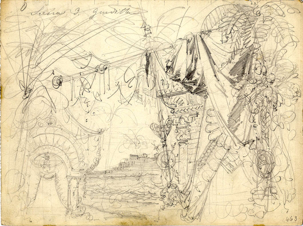 Interno del padiglione di Oloferne, interno di padiglione (disegno, opera isolata) di Ferrario Carlo (sec. XIX)