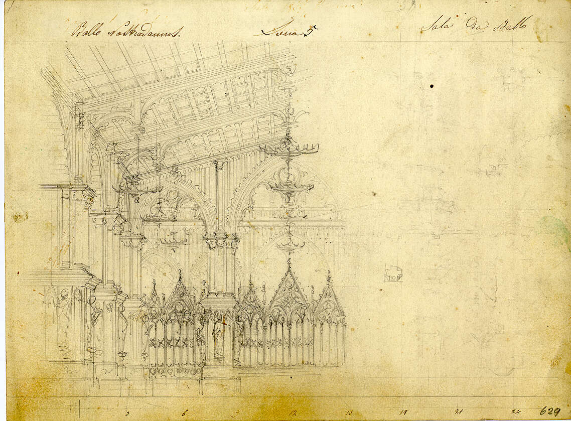 Sala da ballo, interno di salone (disegno, opera isolata) di Ferrario Carlo (sec. XIX)