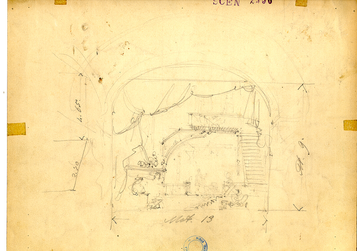 veduta di interno con scala (disegno, opera isolata) di Ferrario Carlo (sec. XIX)