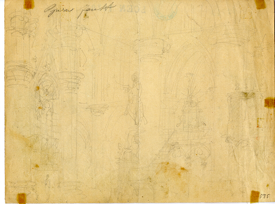 Parte di una chiesa, interno di chiesa gotica (disegno, opera isolata) di Ferrario Carlo (sec. XIX)