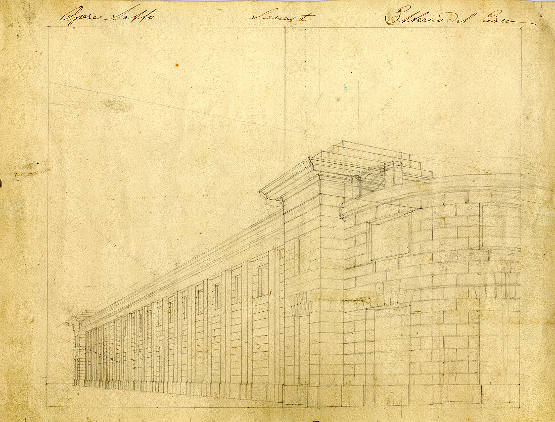 Esterno del circo, veduta del circo (disegno, opera isolata) di Ferrario Carlo (sec. XIX)