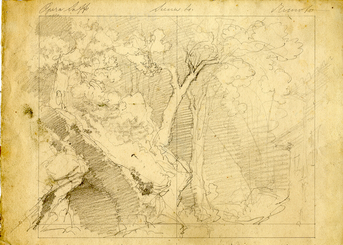 Luogo remoto, paesaggio con alberi (disegno, opera isolata) di Ferrario Carlo (sec. XIX)