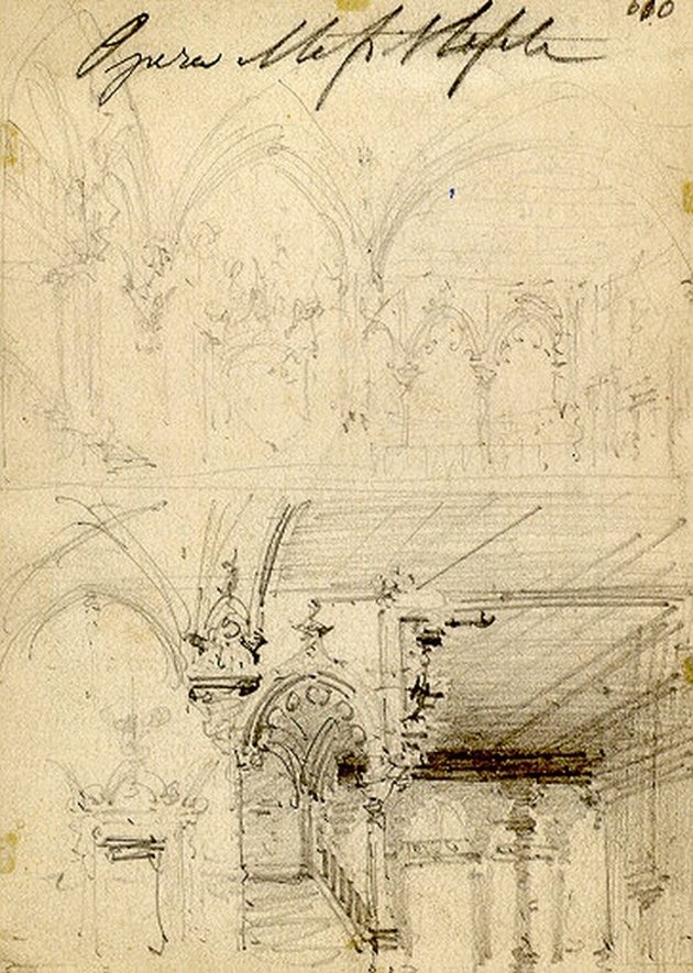 Atrio nel palazzo di Faust, interno di palazzo (disegno, opera isolata) di Ferrario Carlo (sec. XIX)