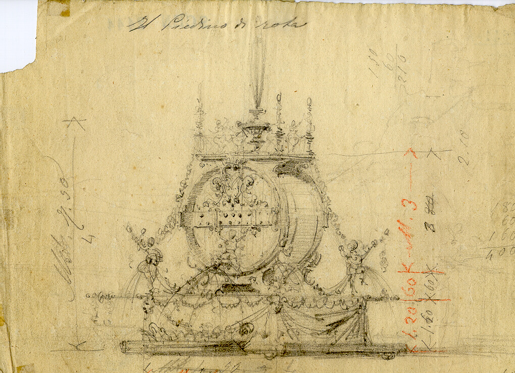 Botte con ornamenti, fontana (disegno, opera isolata) di Ferrario Carlo (sec. XIX)