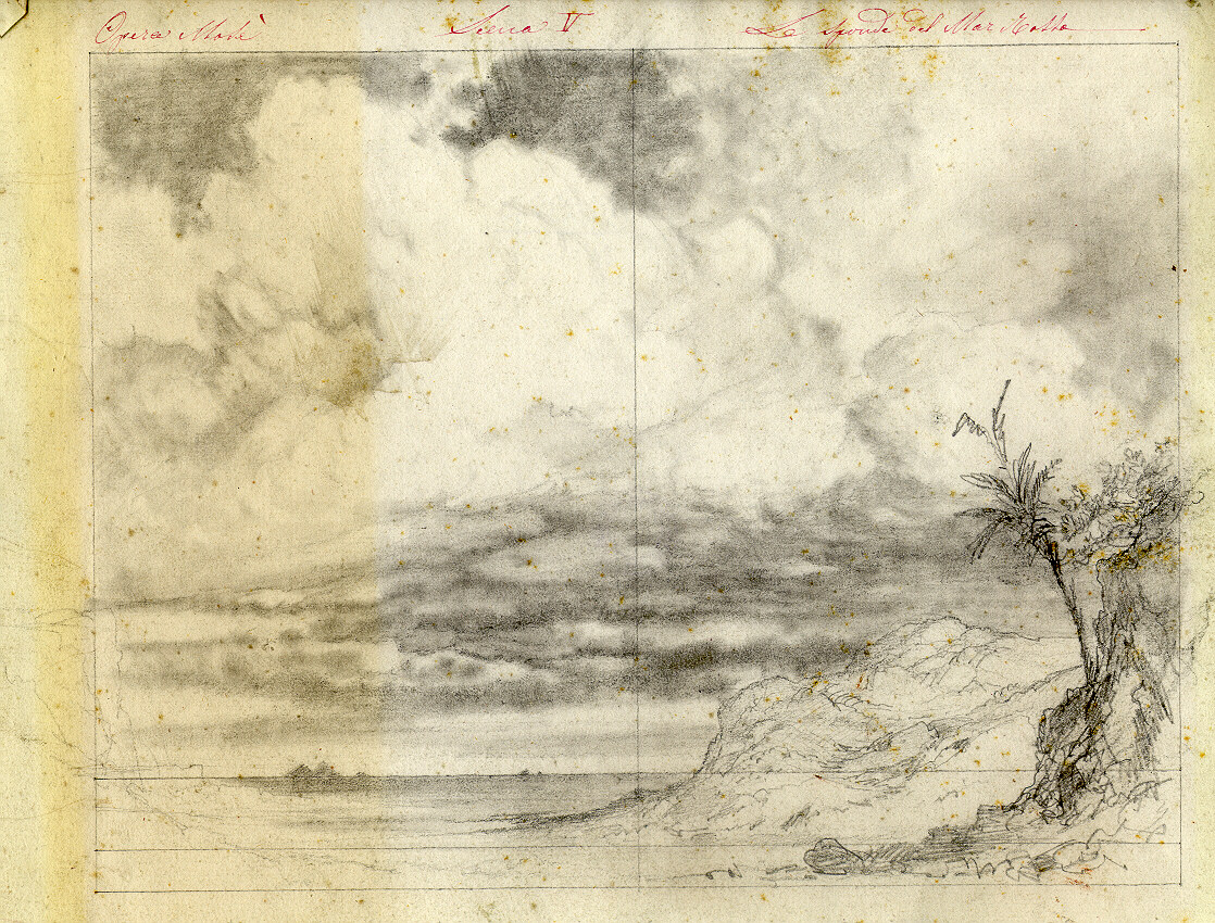 Le sponde del mar Rosso, paesaggio marino (disegno, opera isolata) di Ferrario Carlo (sec. XIX)