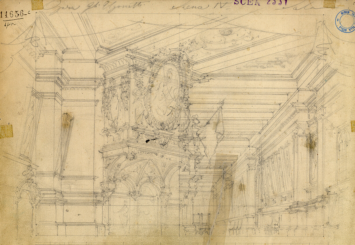 Appartamento in casa del conte di Nevess, interno di palazzo (sala) (disegno, opera isolata) di Ferrario Carlo (sec. XIX)