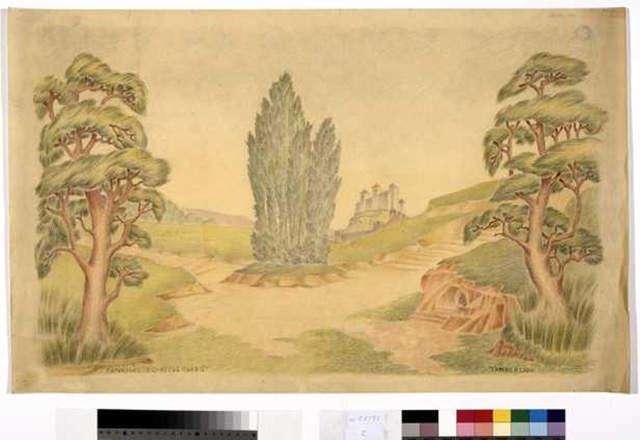 paesaggio con castello (disegno, opera isolata) di Tamberlani Ferdinando (sec. XX)