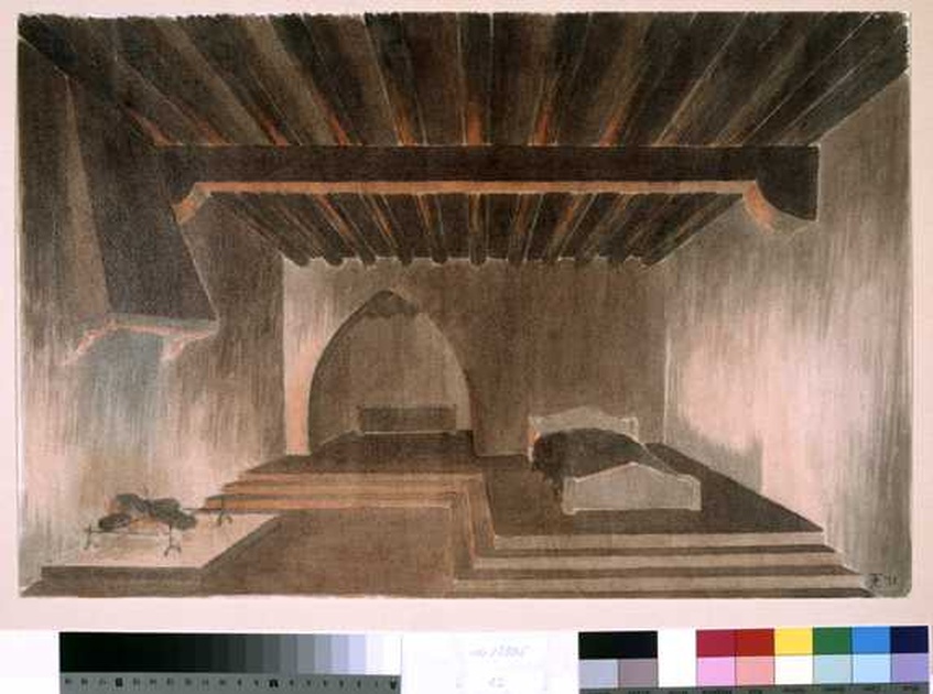 interno, interno rustico (disegno, opera isolata) di Tamberlani Ferdinando (sec. XX)