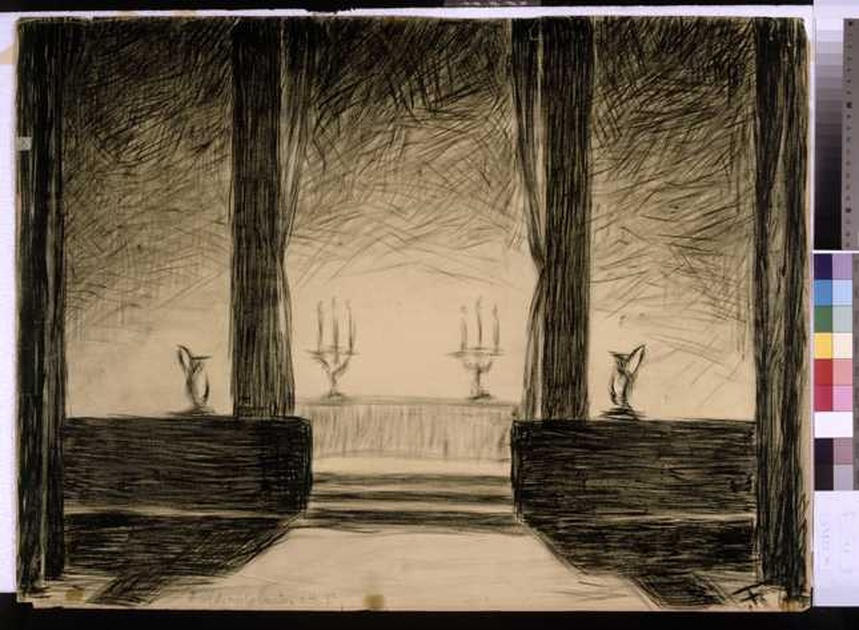 interno (sala da pranzo) (disegno, opera isolata) di Tamberlani Ferdinando (sec. XX)