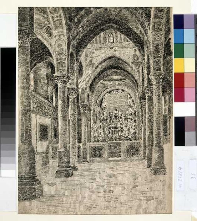 veduta della chiesa della Martorana a Palermo (disegno, opera isolata) di Tamberlani Ferdinando (sec. XX)