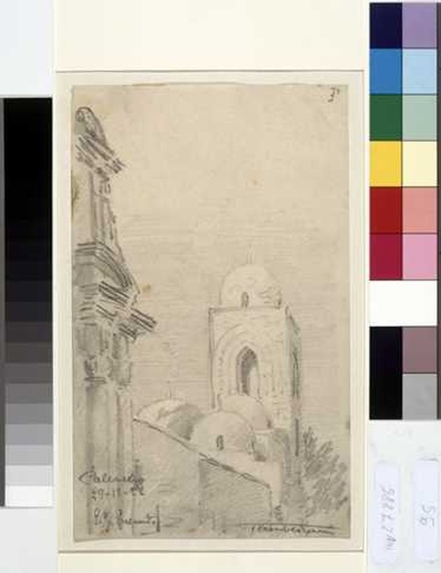 veduta della chiesa di San Giovanni degli Eremitani a Palermo (disegno, opera isolata) di Tamberlani Ferdinando (sec. XX)