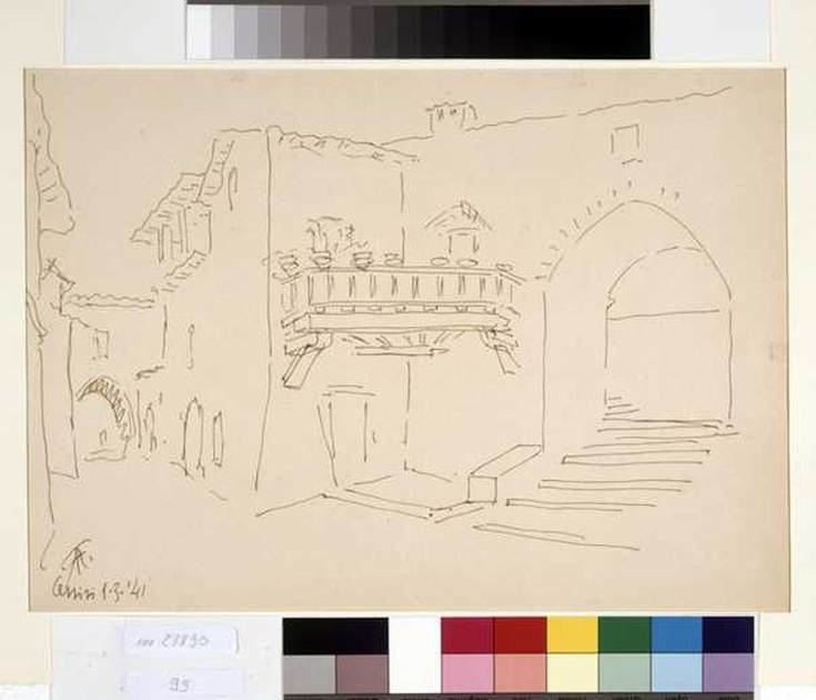 veduta di un vicolo di Assisi (disegno, opera isolata) di Tamberlani Ferdinando (sec. XX)