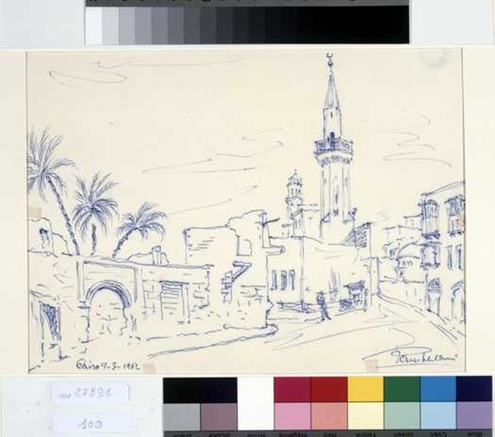 veduta di una strada a il Cairo (disegno, opera isolata) di Tamberlani Ferdinando (sec. XX)