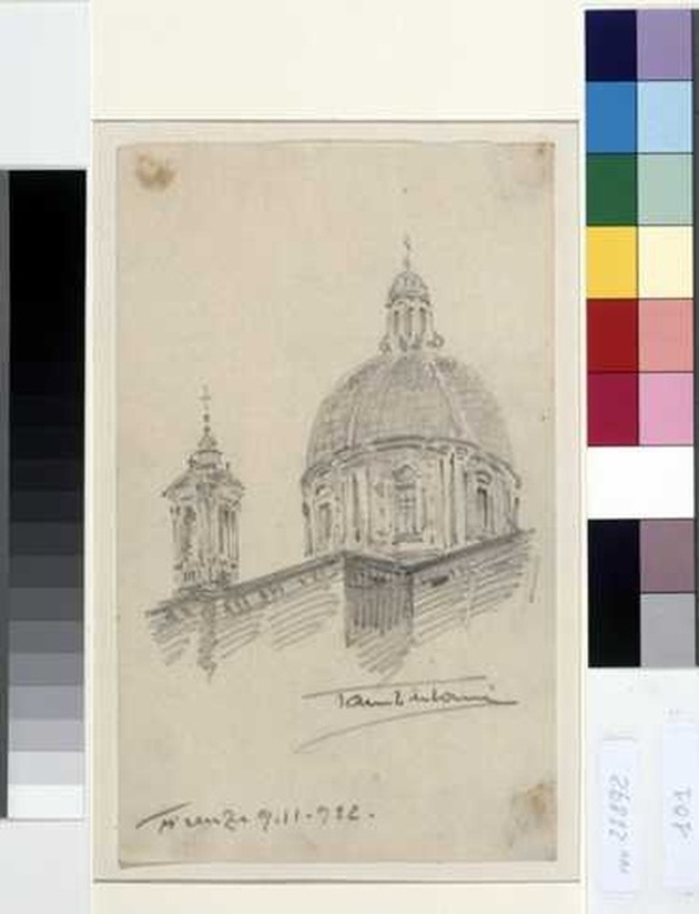 veduta di una chiesa a Firenze (disegno, opera isolata) di Tamberlani Ferdinando (sec. XX)