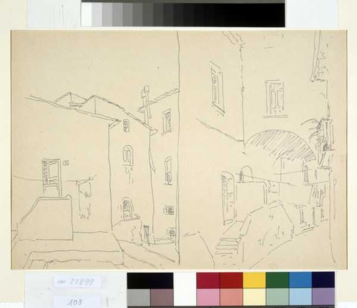 veduta di città (disegno, opera isolata) di Tamberlani Ferdinando (prima metà sec. XX)