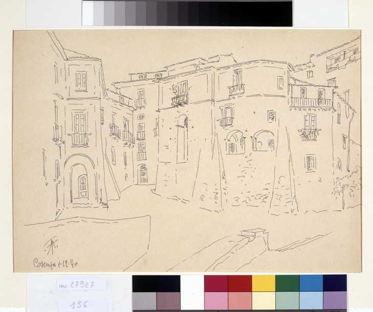 veduta di Cosenza (disegno, opera isolata) di Tamberlani Ferdinando (sec. XX)