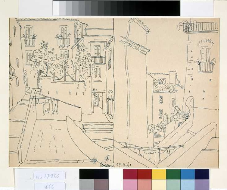 veduta di Cosenza (disegno, opera isolata) di Tamberlani Ferdinando (sec. XX)