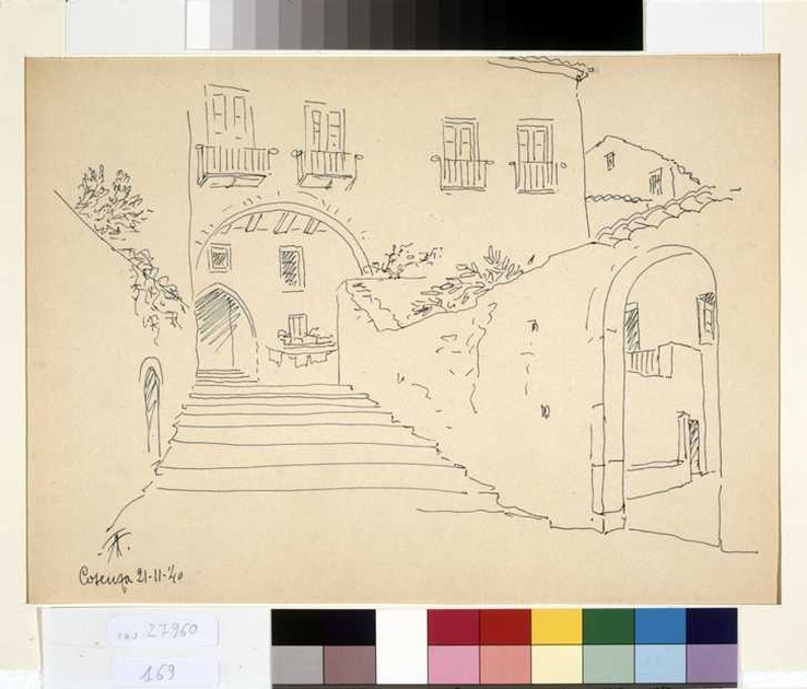 veduta di Cosenza (disegno, opera isolata) di Tamberlani Ferdinando (sec. XX)