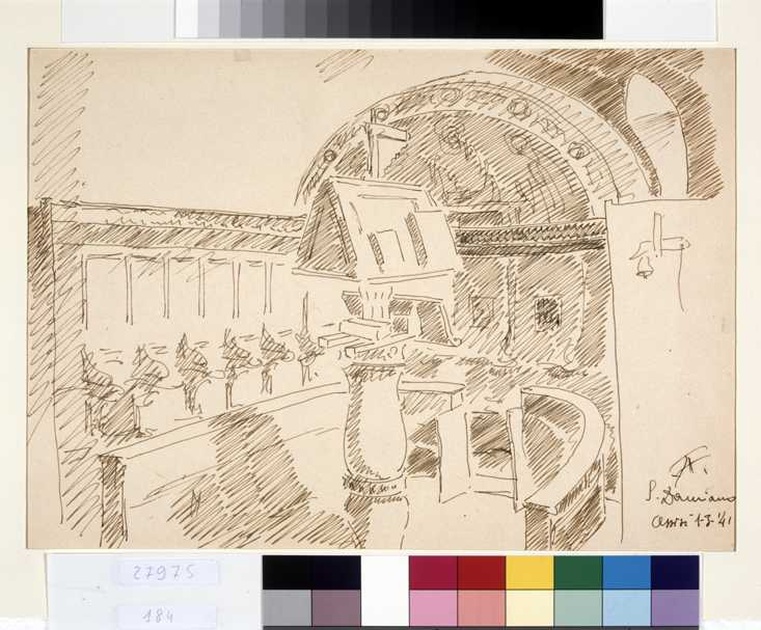 interno (chiesa di San Damiano ad Assisi) (disegno, opera isolata) di Tamberlani Ferdinando (sec. XX)