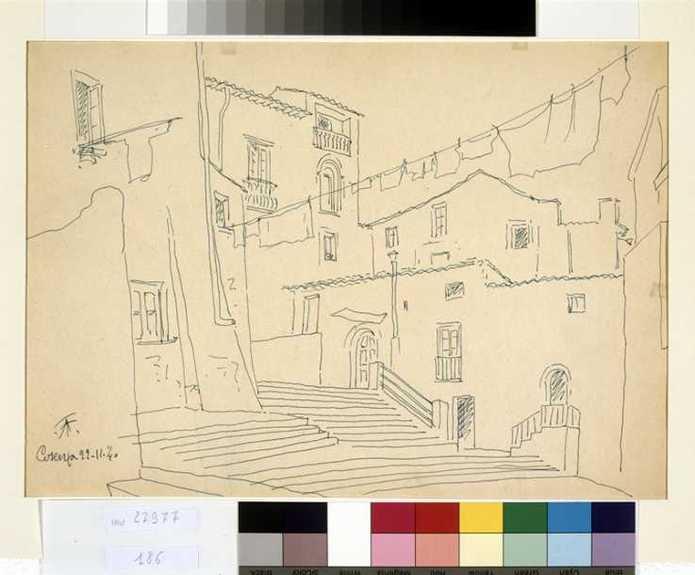 veduta di Cosenza (disegno, opera isolata) di Tamberlani Ferdinando (sec. XX)