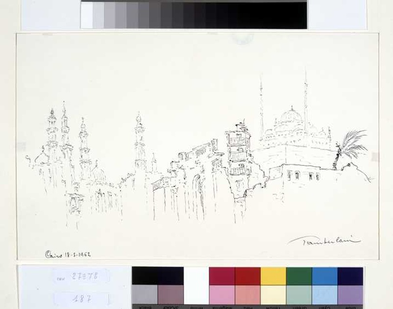 veduta del Cairo (disegno, opera isolata) di Tamberlani Ferdinando (sec. XX)