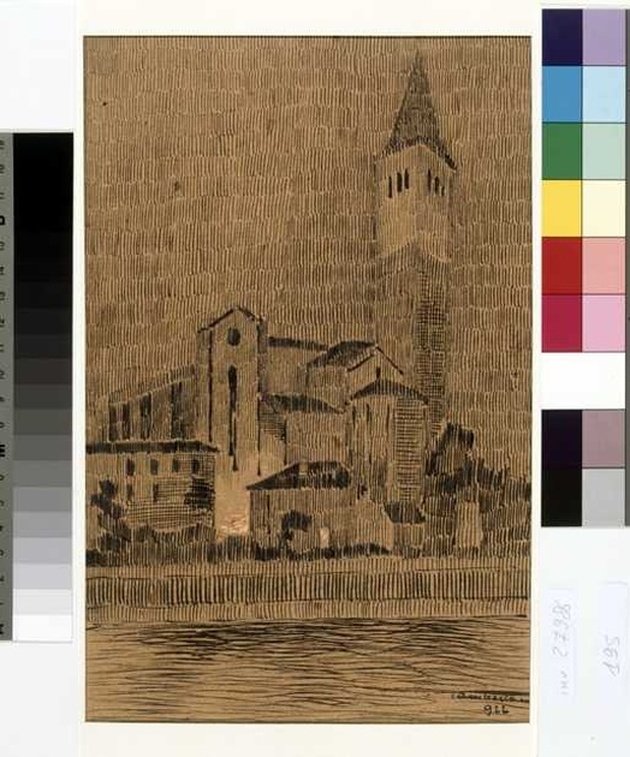 veduta della chiesa di Santa Anastasia a Verona (disegno, opera isolata) di Tamberlani Ferdinando (sec. XX)