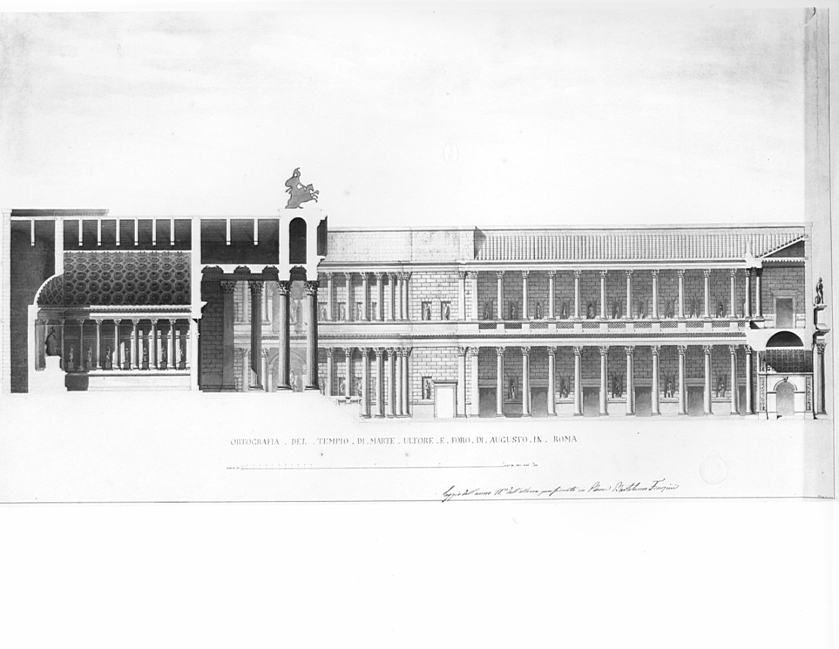 Ortografia, architettura: Foro di Augusto e Tempio di Marte Ultore (disegno, opera isolata) di Franzini Bartolomeo (sec. XIX)