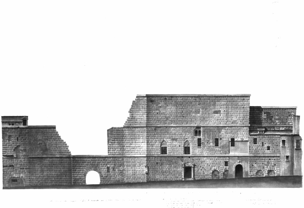 prospetto della muraglia, architettura: Foro di Augusto (disegno, opera isolata) di Donghi Alessandro (sec. XIX)