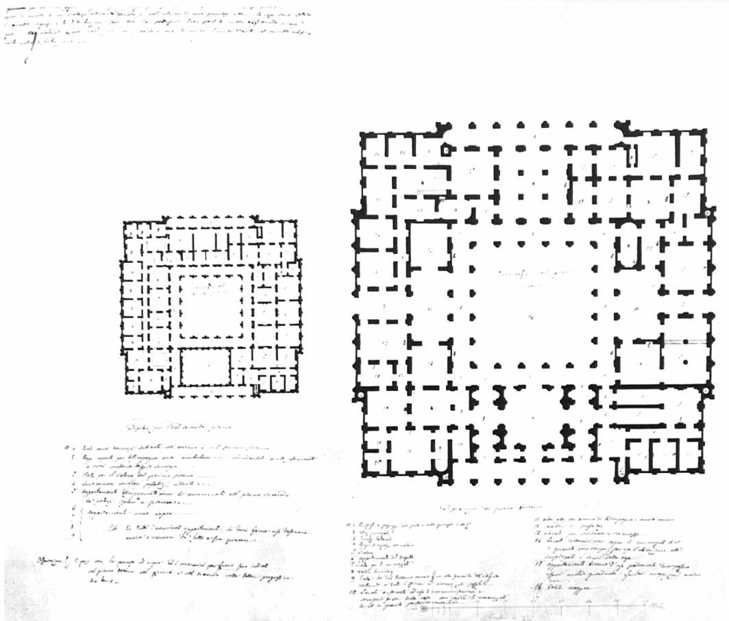 pianta, architettura: progetto per palazzo (disegno, opera isolata) di Donghi Alessandro (sec. XIX)
