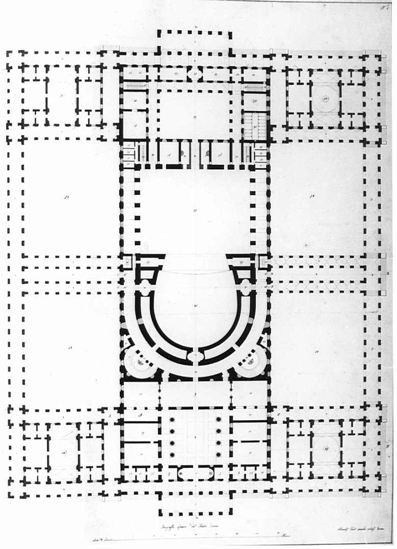 pianta, architettura: progetto per Teatro diurno (disegno, opera isolata) di Sada Carlo (sec. XIX)