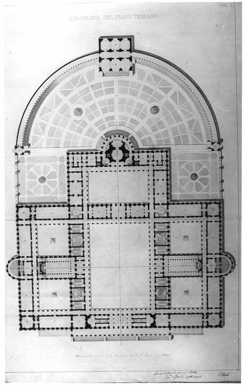 pianta, architettura: progetto per università (disegno, opera isolata) di Caftangioglu Lisandro (sec. XIX)