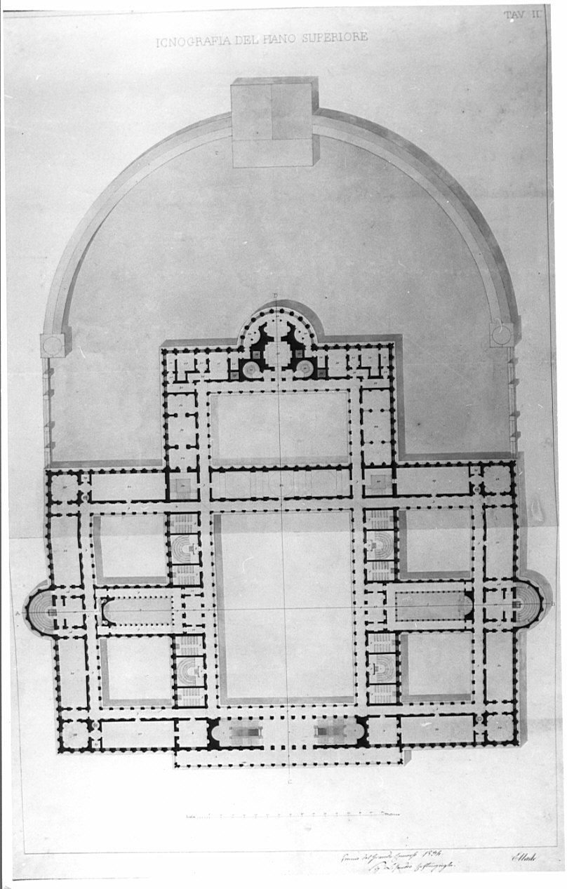 pianta, architettura: progetto per università (disegno, opera isolata) di Caftangioglu Lisandro (sec. XIX)